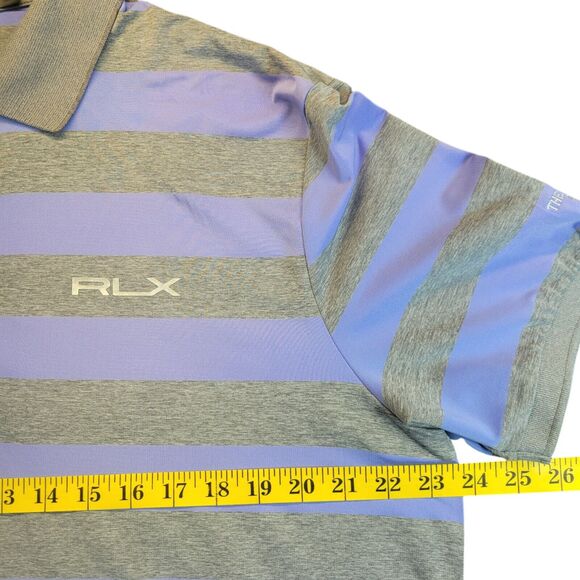 RLX Ralph Lauren Mens Polo XL Purple Gray Striped Golf Shirt BROADMOOR Logo - Picture 9 of 10
